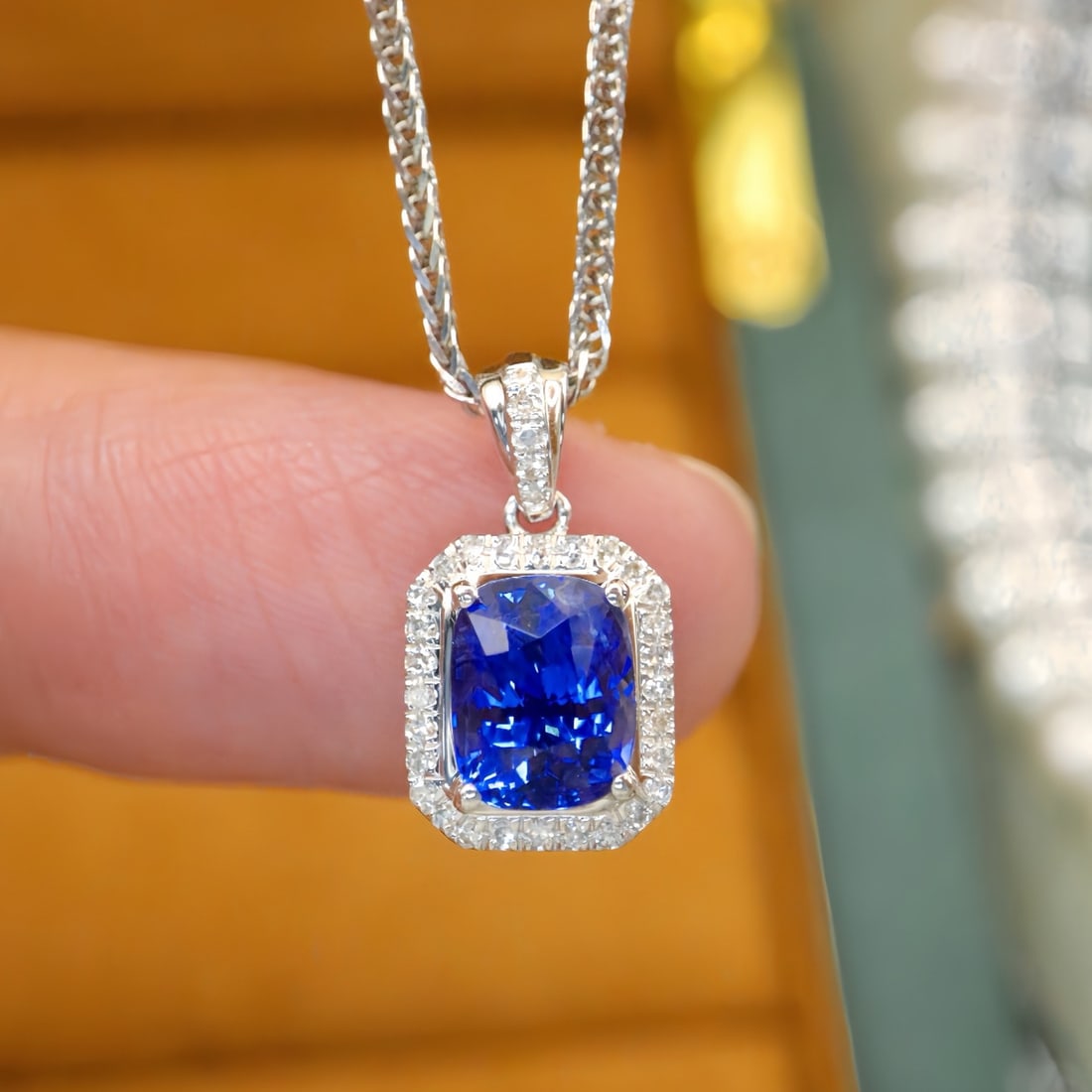14k Gold 1.60 Ctw Natural Sapphire & Diamond Pendant( Without Chain ): Ref:231186347 // gold content:14k gold // main gemstone:sapphire // shape:cushion // carat weight:1. 50ct // color:royal blue // treatment:natural // // adjacent gemstone 2 : diamond // number of