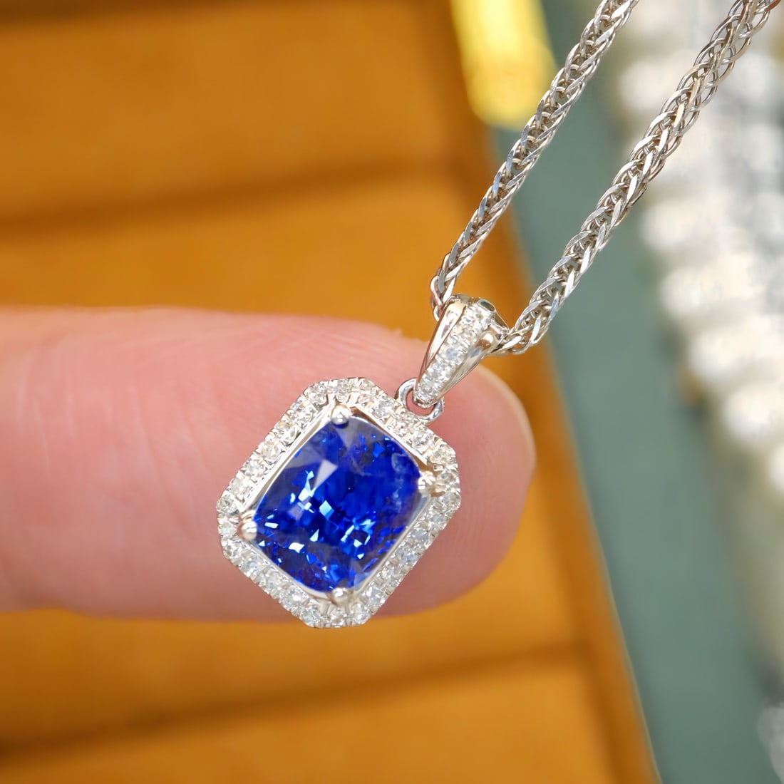 14k Gold 1.60 Ctw Natural Sapphire & Diamond Pendant( Without Chain ) - 2