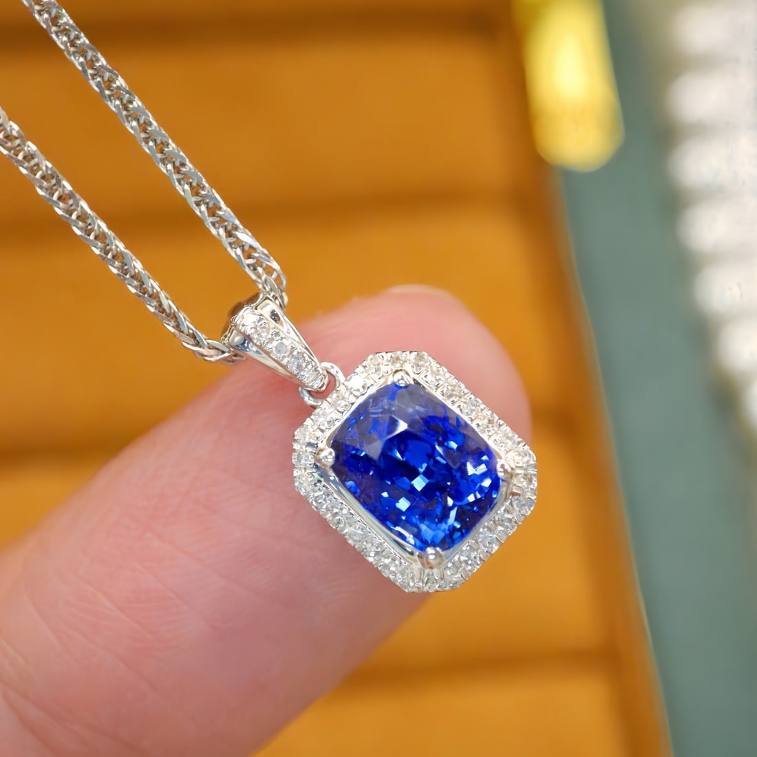 14k Gold 1.60 Ctw Natural Sapphire & Diamond Pendant( Without Chain ) - 3