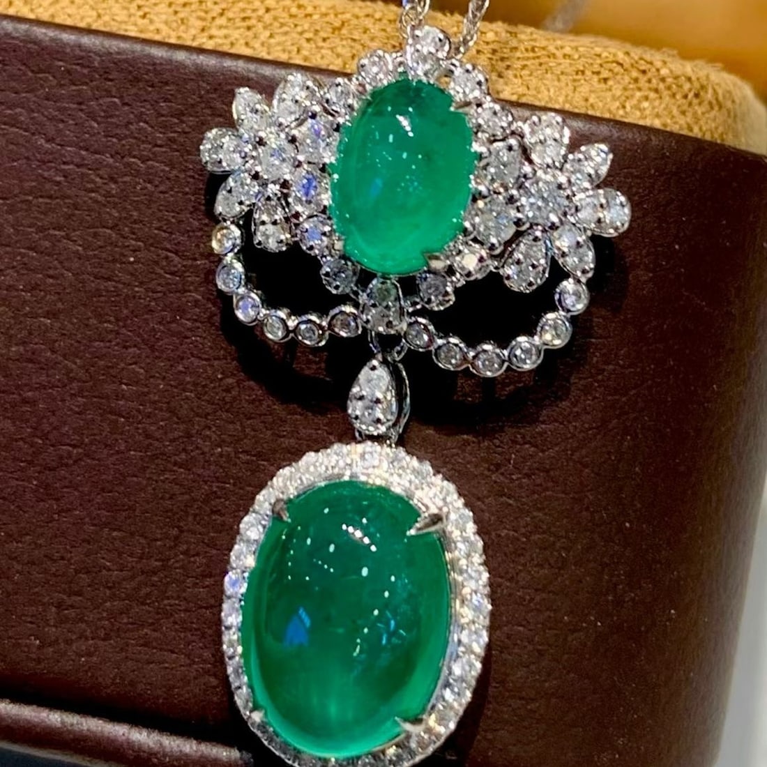 14k Gold 3.02 Ct Natural Emerald & Diamond Pendant( Without Chain ) - 2