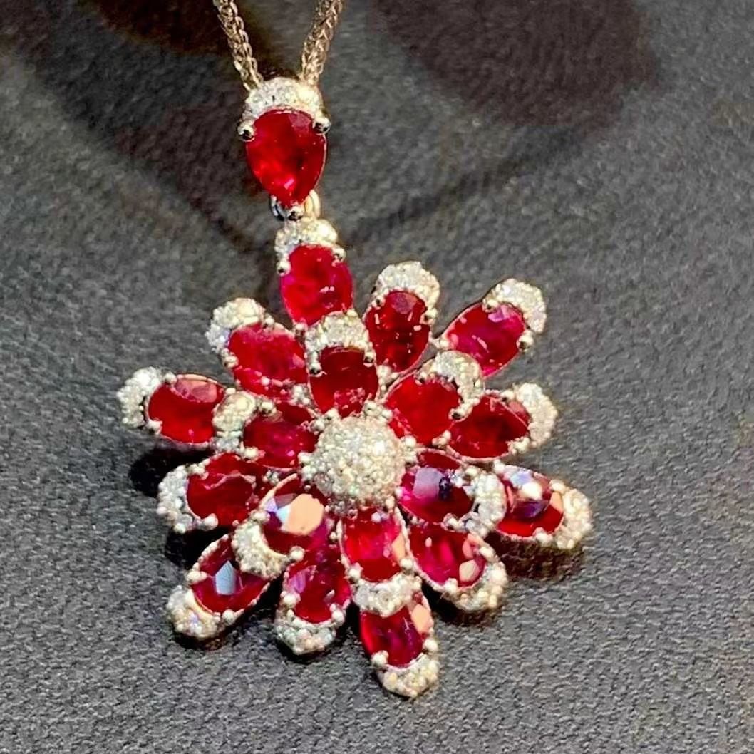 14k Gold 2.8 Ct Natural Ruby & Diamond Pendant( Without Chain ) - 5