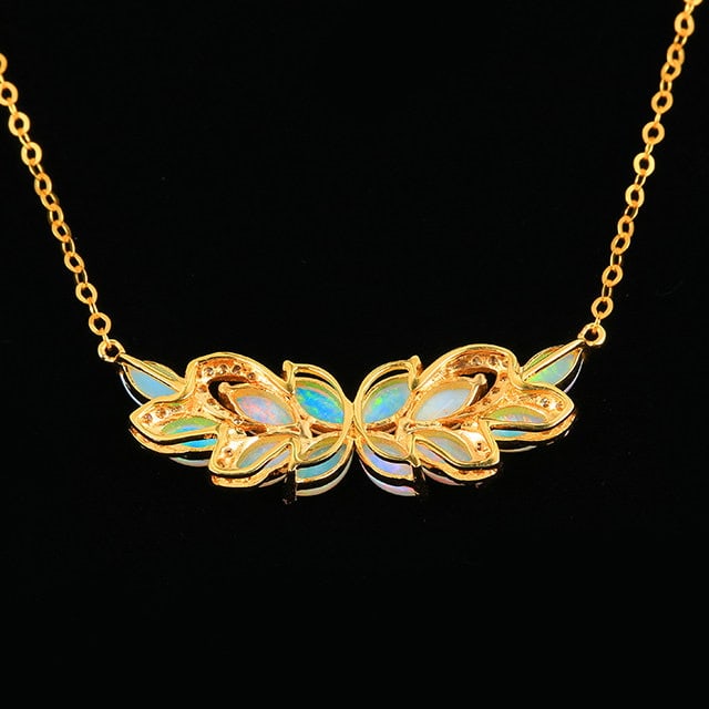 14k Gold 1.19 Ctw Natural Opal & Diamond Necklace - 4