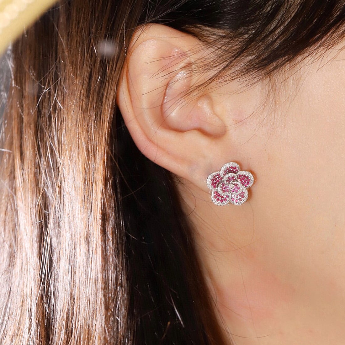 14k Gold 1.2 Ctw Natural Ruby & Diamond & Flowers Earrings - 8