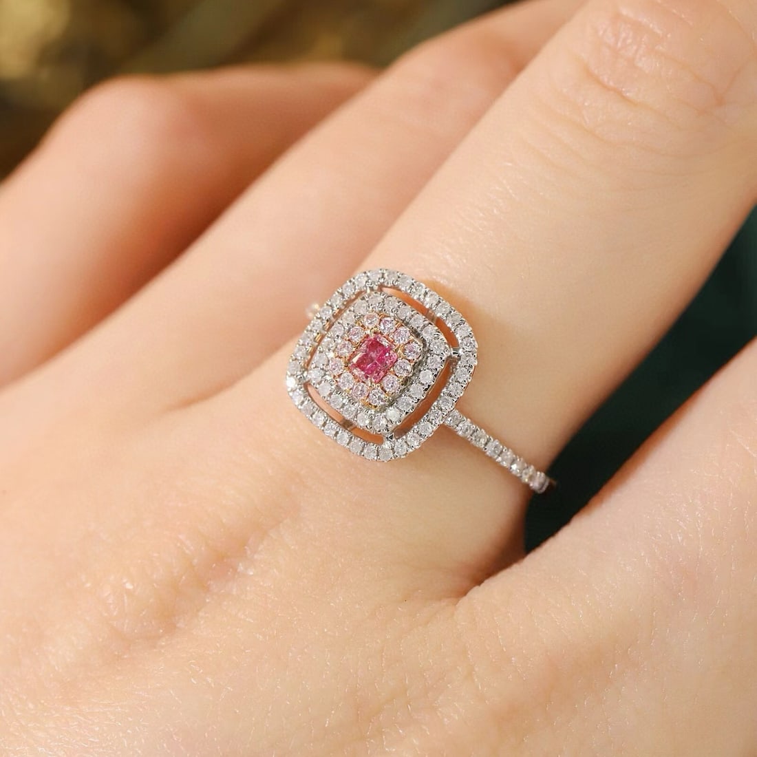14k Gold 0.53 Ctw Natural Pink Diamond & Diamond Ring - 7