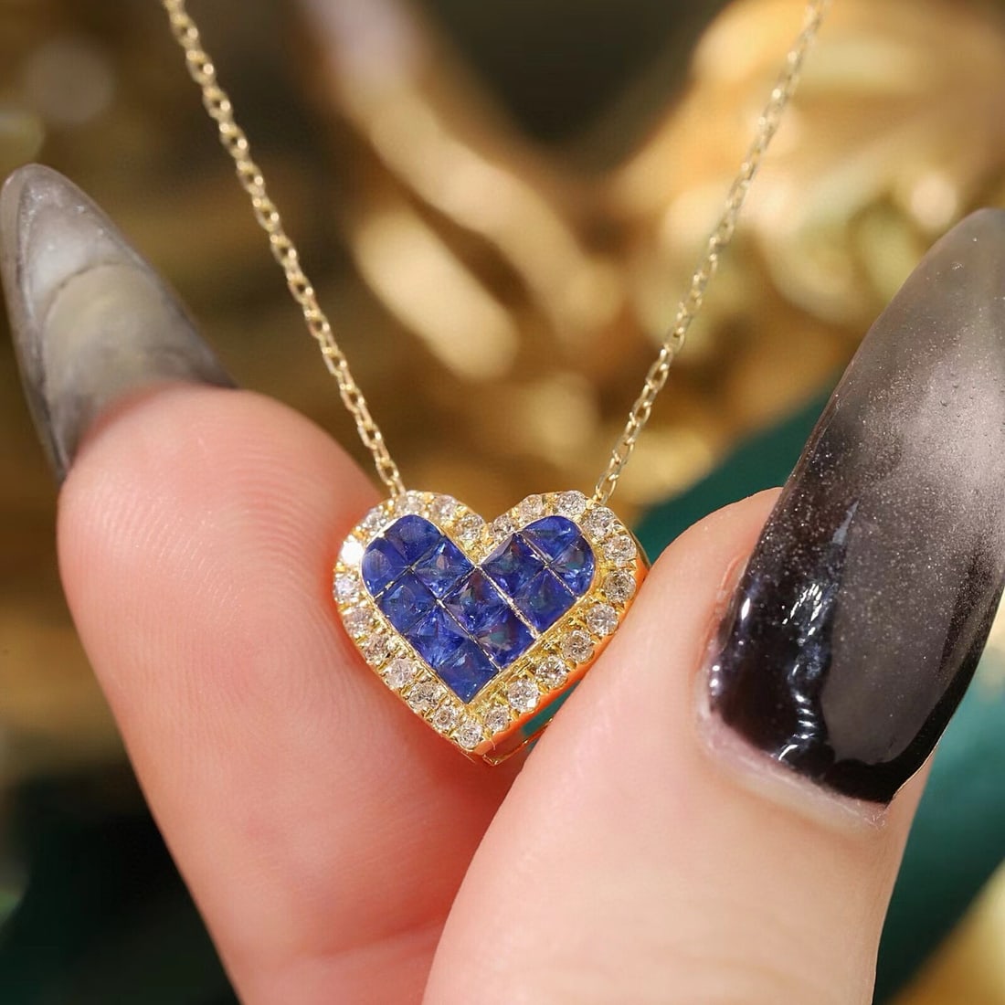 14k Gold 1.04 Ctw Natural Sapphire & Diamond Necklace - 7