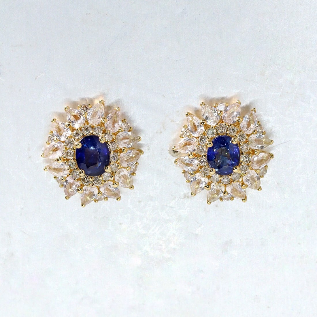 14k Gold 3.16 Ctw Natural Sapphire & Sapphire Earrings - 5