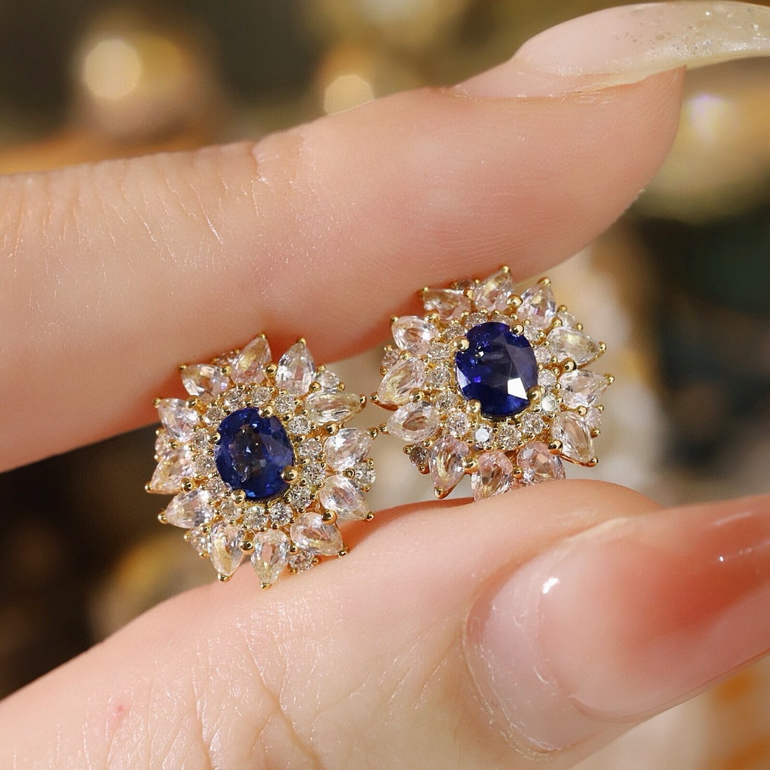 14k Gold 3.16 Ctw Natural Sapphire & Sapphire Earrings - 8