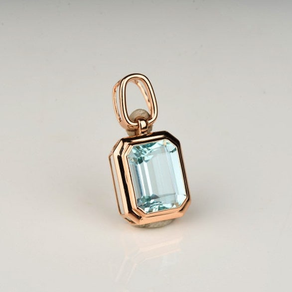 14k Gold 3.6 Ct Natural Aquamarine Pendant( Without Chain ) - 7