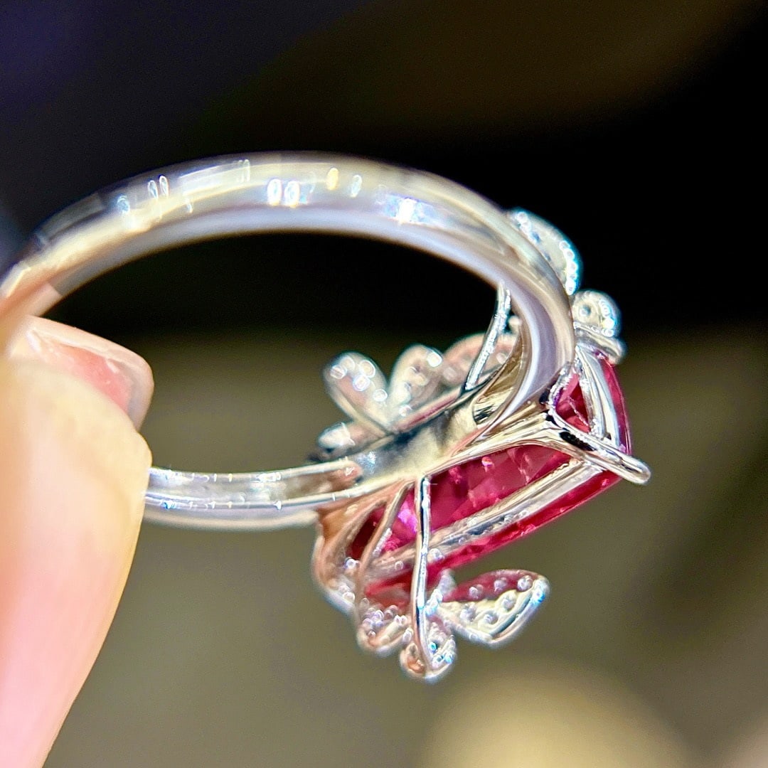 14k Gold 2.43 Ct Natural Tourmaline & Diamond & Sapphire Ring - 4
