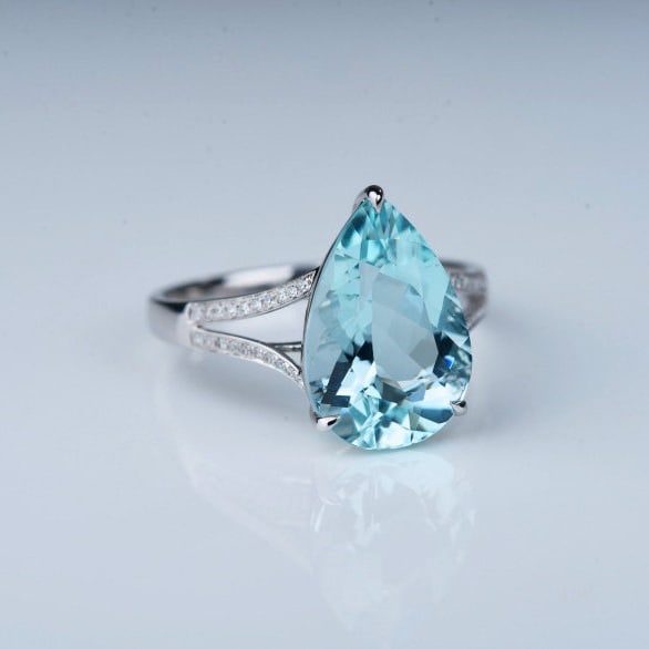14k Gold 4.21 Ct Natural Aquamarine & Diamond Ring - 8