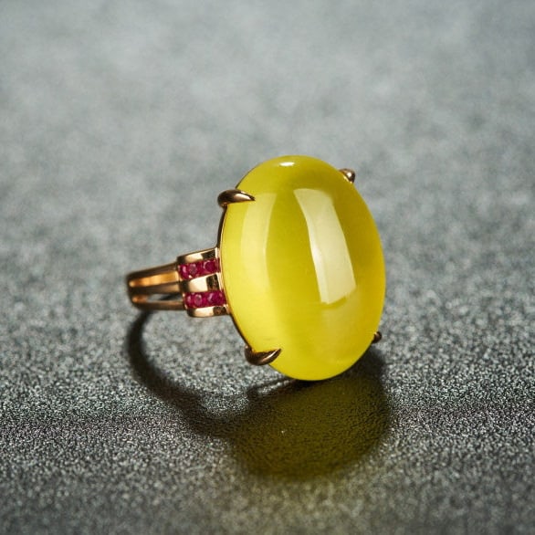 14k Gold 15.9 Ct Natural Prehnite & Ruby Ring - 2