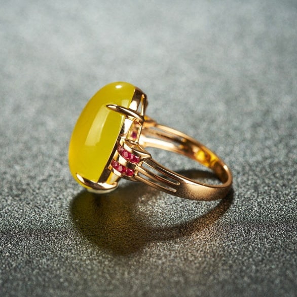 14k Gold 15.9 Ct Natural Prehnite & Ruby Ring - 4