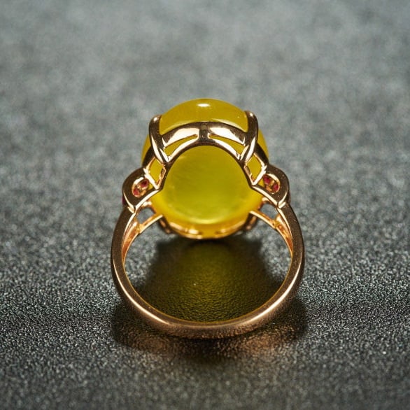 14k Gold 15.9 Ct Natural Prehnite & Ruby Ring - 5