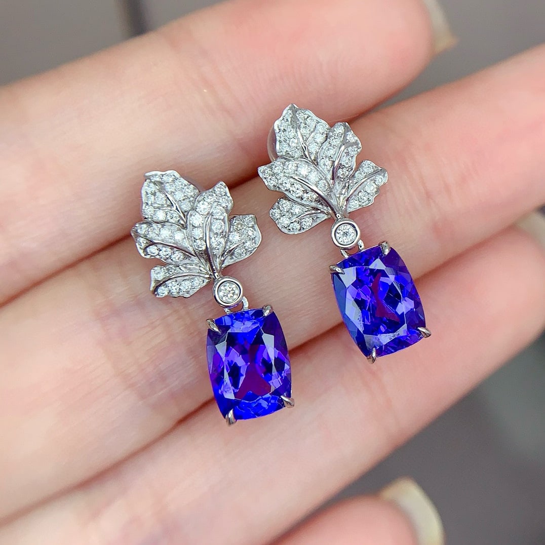 14k Gold 3.38 Ct Natural Tanzanite & Diamond Earrings - 2