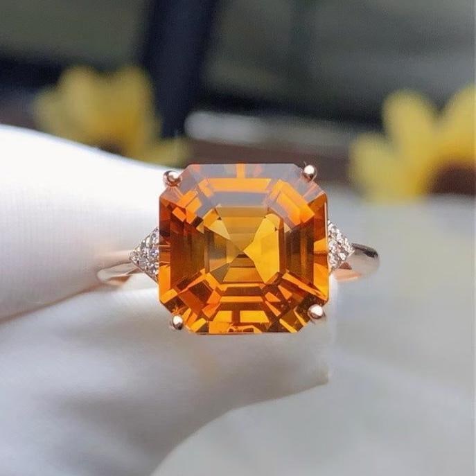 14k Gold 4.50 Ct Natural Citrine & Diamond Ring (1 of 5)