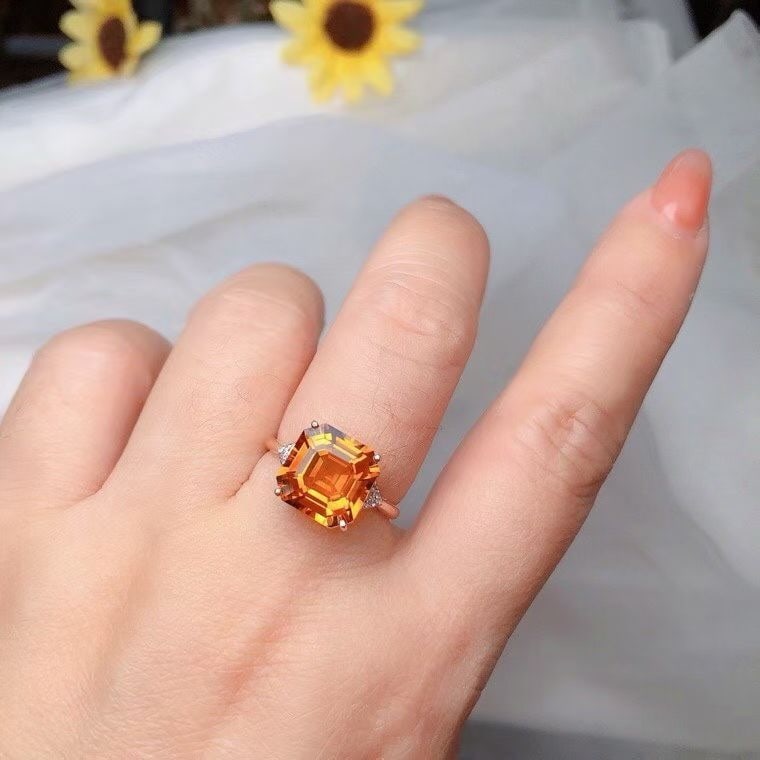 14k Gold 4.50 Ct Natural Citrine & Diamond Ring - 3