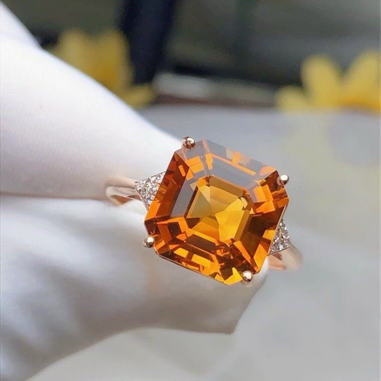 14k Gold 4.50 Ct Natural Citrine & Diamond Ring - 4