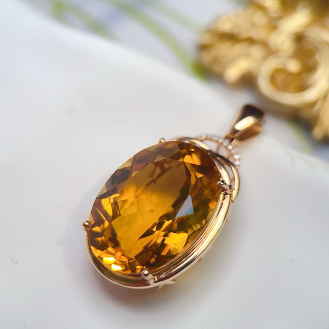 14k Gold 17.08 Ctw Natural Citrine & Diamond Pendant( Without Chain ) - 3