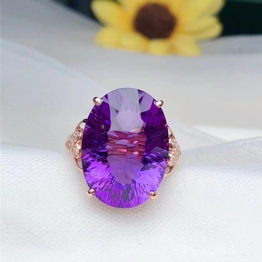 14k Gold 12.50 Ct Natural Amethyst & Diamond Ring: Ref:231186389 // gold content:14k gold // ring size:7. 25us // // main gemstone:amethyst // shape:oval // carat weight:12. 50ct // color:purple // treatment:natural // // adjacent gemstone 2 :