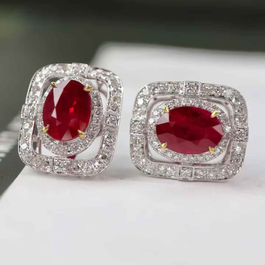 14k Gold 2.61 Ctw Natural Ruby & Diamond Earrings - 2