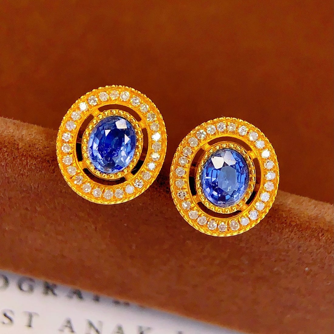 14k Gold 1.3 Ct Natural Sapphire & Diamond Earrings - 2