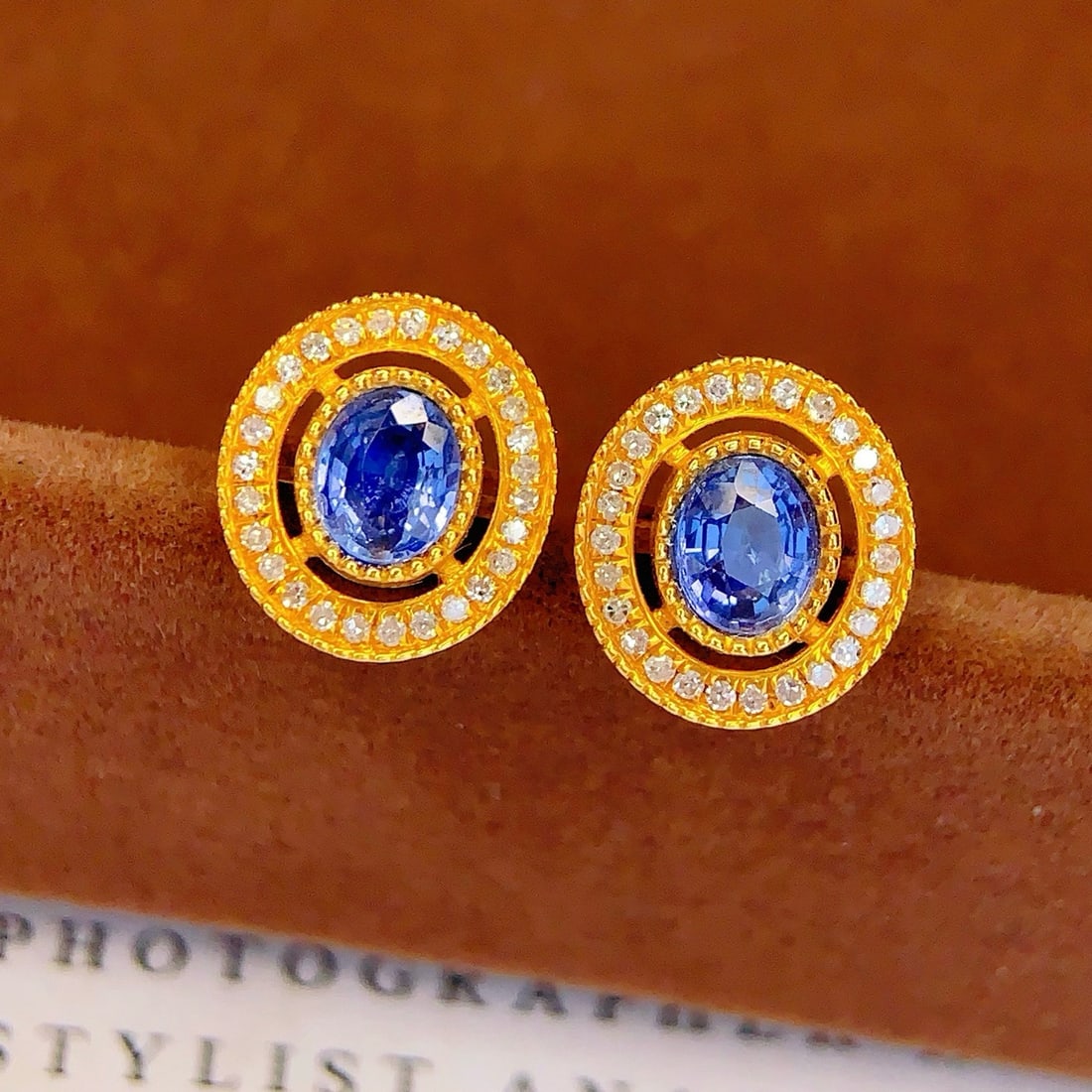 14k Gold 1.3 Ct Natural Sapphire & Diamond Earrings - 4