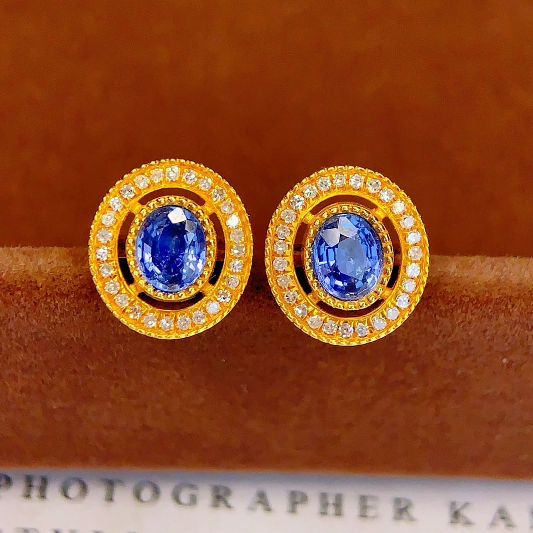 14k Gold 1.3 Ct Natural Sapphire & Diamond Earrings - 5