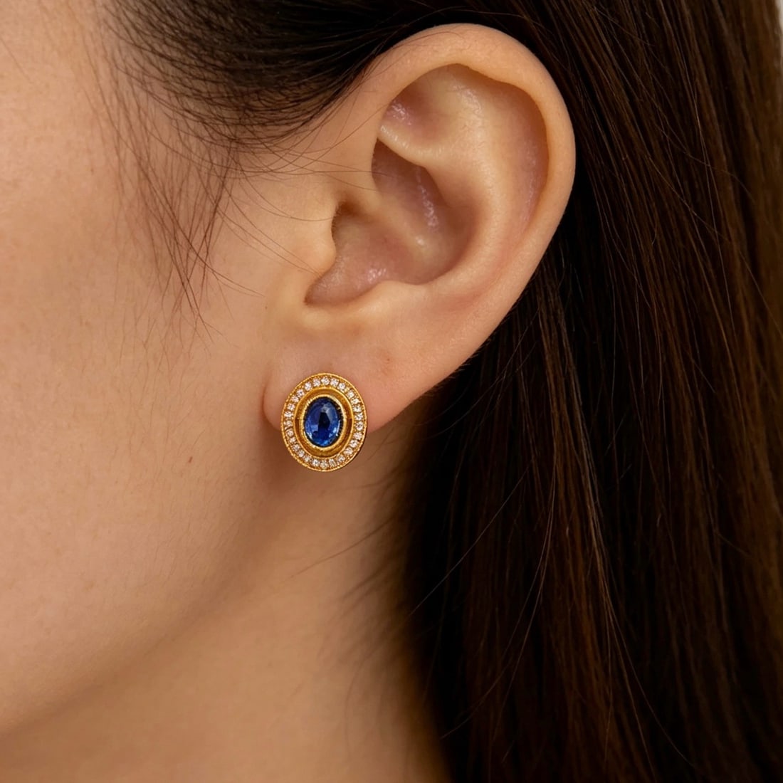14k Gold 1.3 Ct Natural Sapphire & Diamond Earrings - 6
