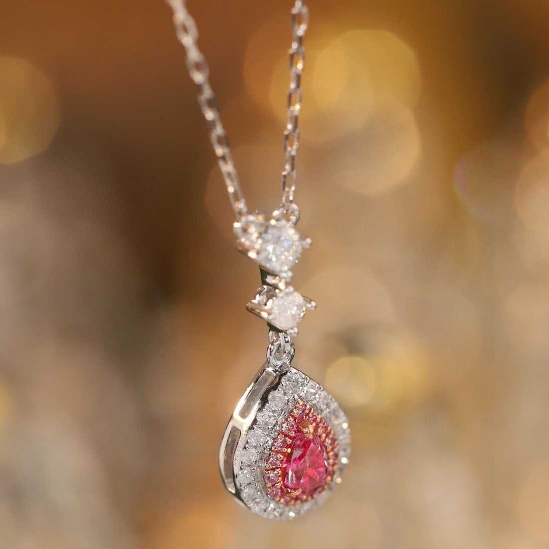 14k Gold 0.35 Ctw Natural Pink Diamond & Diamond Necklace - 7