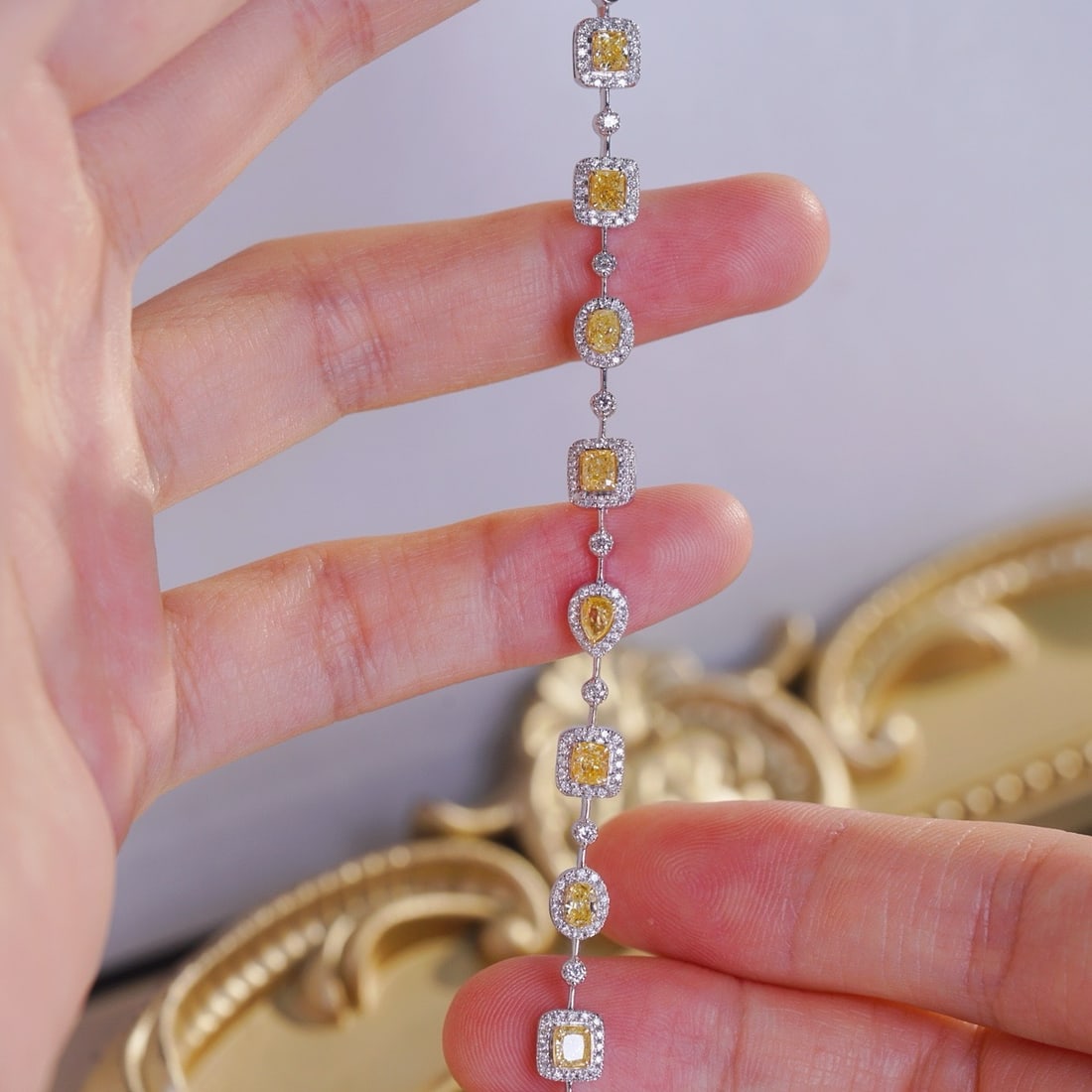 14k Gold 1.65 Ctw Natural Yellow Diamond & Diamond Bracelet - 6