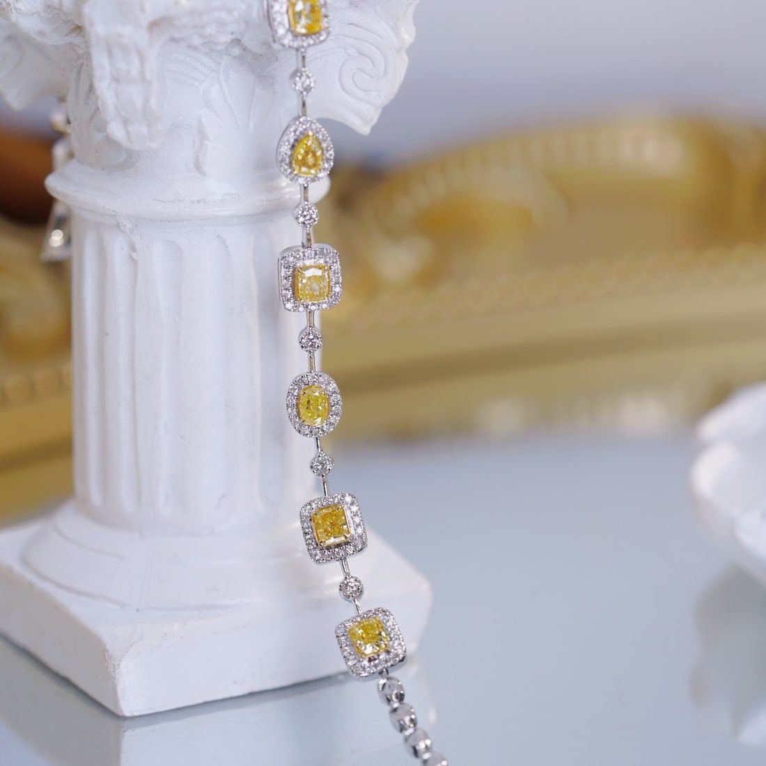 14k Gold 1.65 Ctw Natural Yellow Diamond & Diamond Bracelet - 7