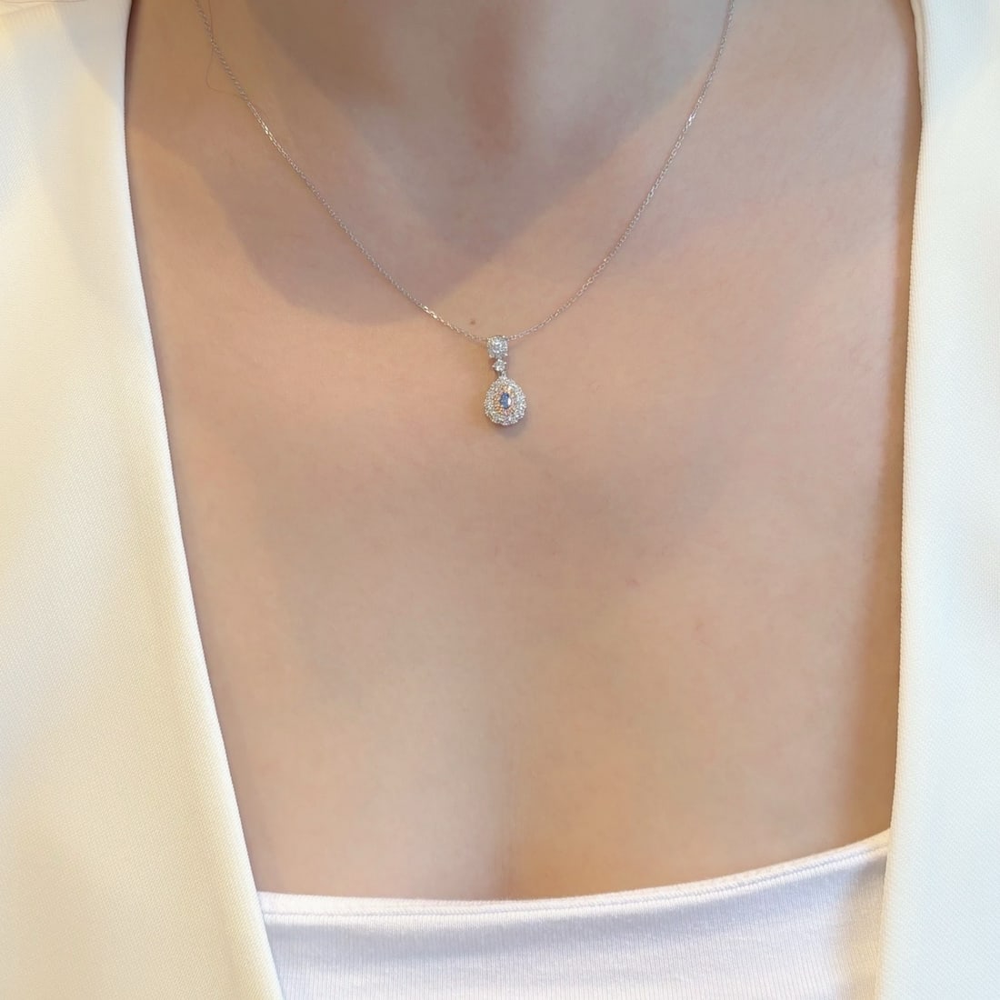 14k Gold 0.43 Ctw Natural Blue Diamond & Diamond Necklace - 4