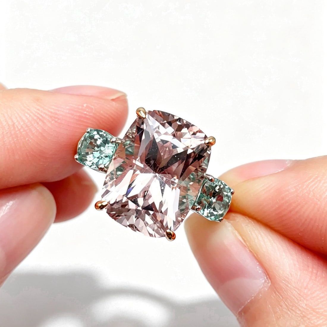 14k Gold 8.10 Ctw Natural Morganite & Diamond Ring (1 of 7)