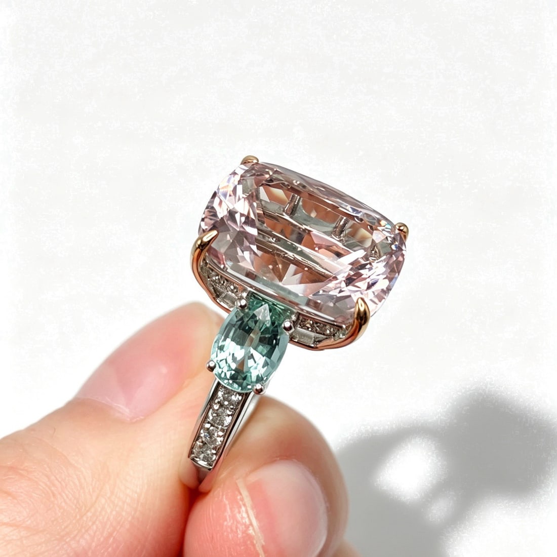 14k Gold 8.10 Ctw Natural Morganite & Diamond Ring - 2