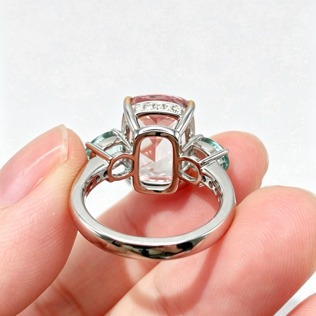 14k Gold 8.10 Ctw Natural Morganite & Diamond Ring - 3