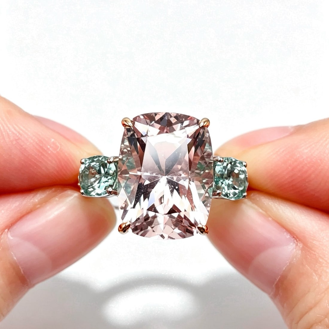 14k Gold 8.10 Ctw Natural Morganite & Diamond Ring - 5