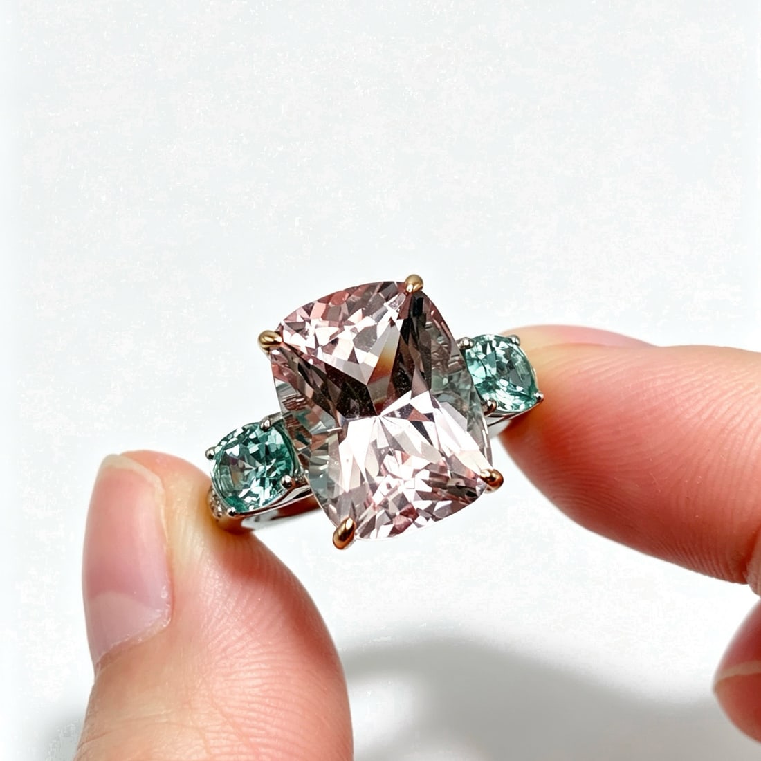 14k Gold 8.10 Ctw Natural Morganite & Diamond Ring - 6