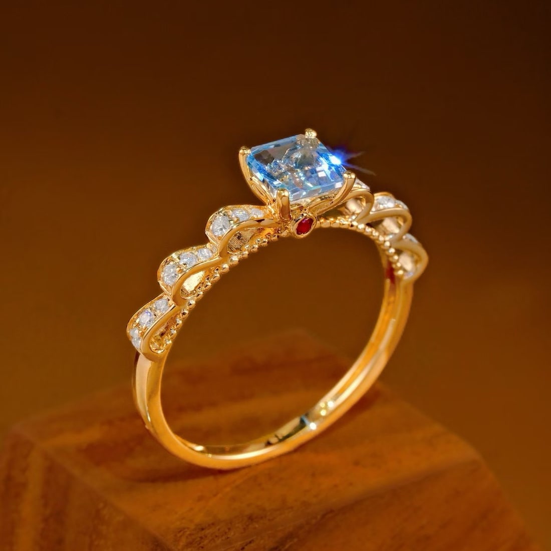 14k Gold 0.71 Ctw Natural Aquamarine & Diamond Ring: Ref:231186433 // gold content:14k gold // ring size:7. 25us // // main gemstone:aquamarine // shape:octagonal // carat weight:0. 55ct // color:blue // treatment:natural // // adjacent gemstone 2 : dia