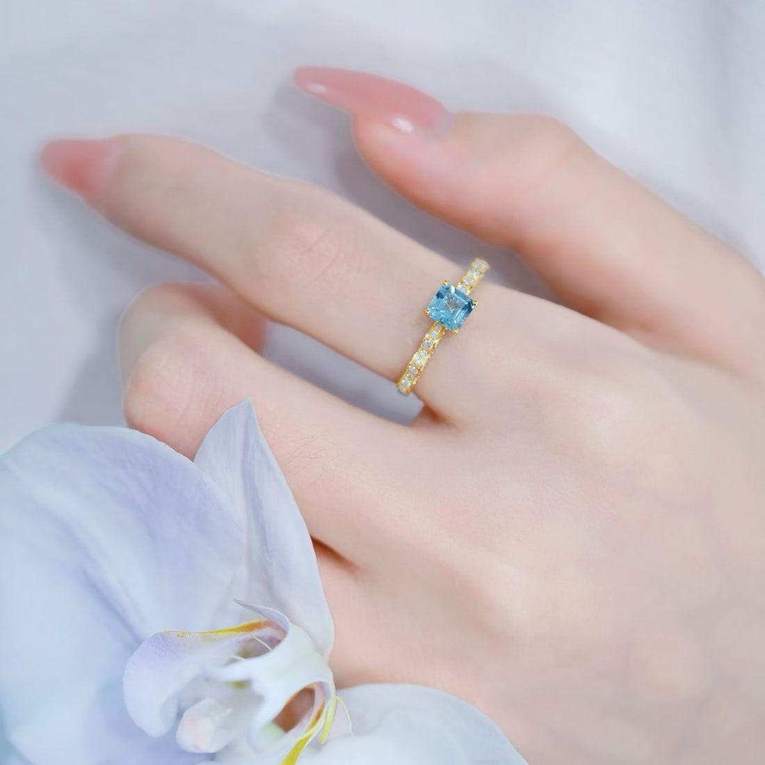 14k Gold 0.71 Ctw Natural Aquamarine & Diamond Ring - 5
