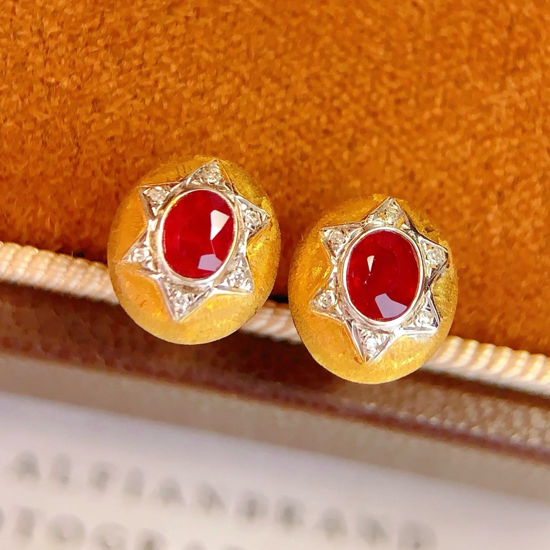 14k Gold 0.6 Ct Natural Ruby & Diamond Earrings - 5