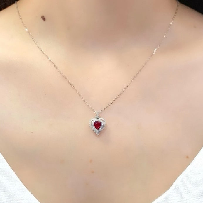 14k Gold 0.81 Ctw Natural Ruby & Diamond Pendant( Without Chain ) - 5