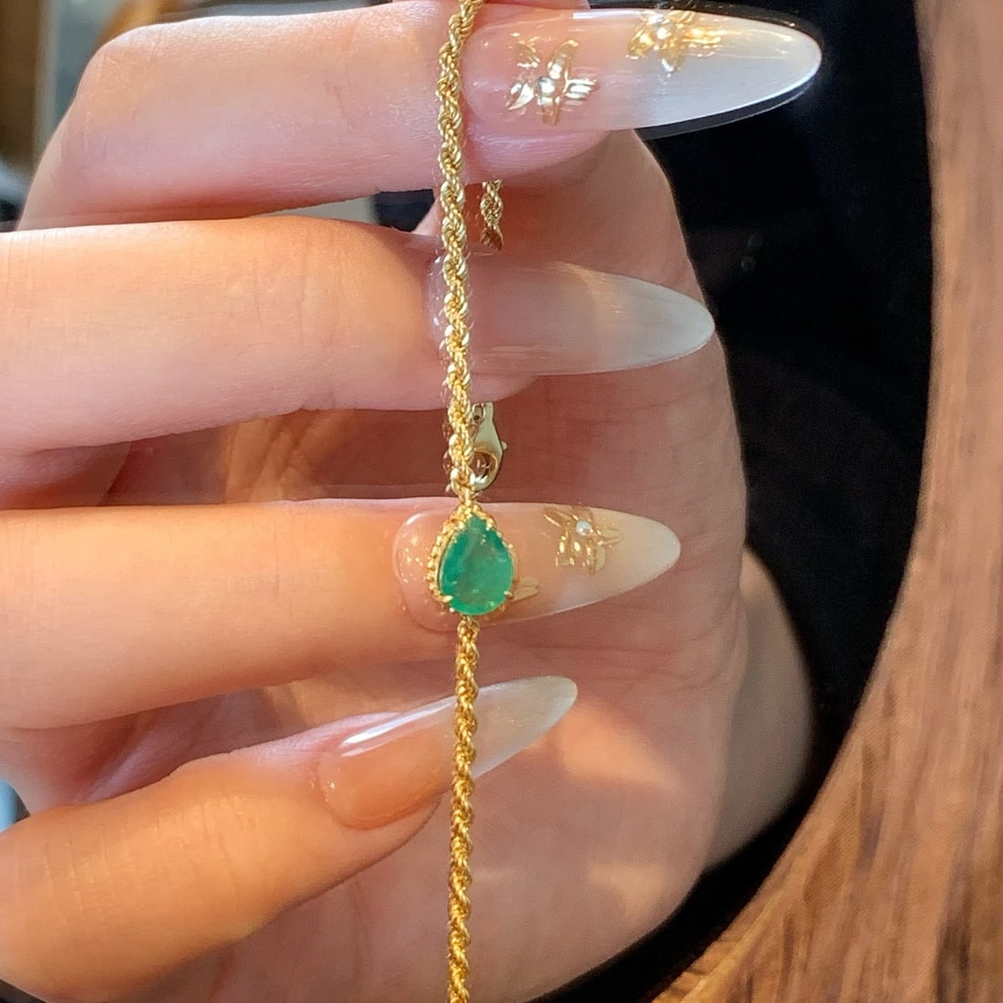 14k Gold 0.6 Ct Natural Emerald Bracelet - 6