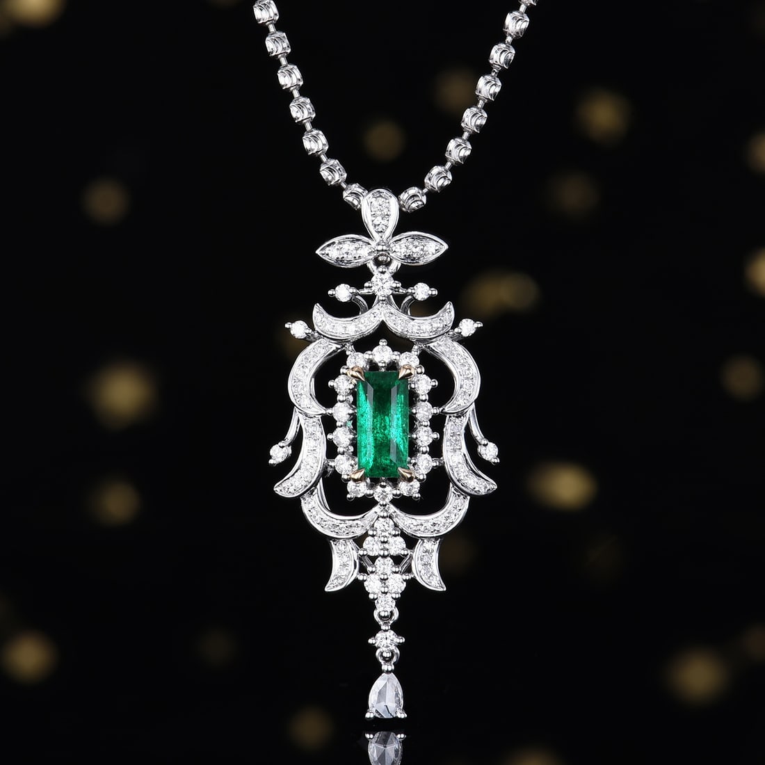 14k Gold 1.05 Ctw Vivid Green Natural Emerald & Diamond Pendant( Without Chain ): Ref:231187002 // gold content:14k gold // main gemstone:emerald // shape:octagonal // carat weight:0. 55ct // color:vivid green // treatment:natural // // adjacent gemstone 2 : diamond // number of st