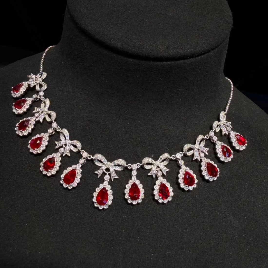 14k Gold 9.01 Ctw Natural Ruby & Diamond Necklace - 2