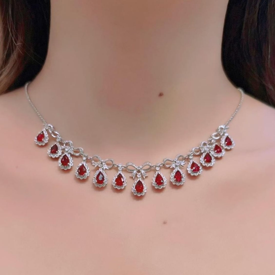 14k Gold 9.01 Ctw Natural Ruby & Diamond Necklace - 3