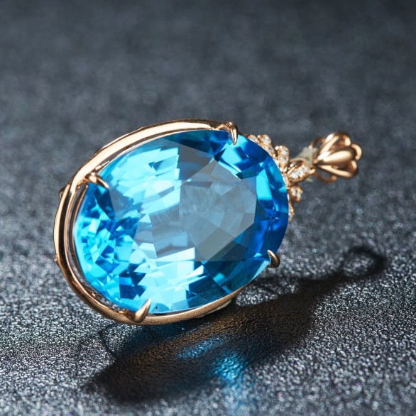 14k Gold 24.72 Ct Natural Topaz & Diamond Pendant( Without Chain ) - 6