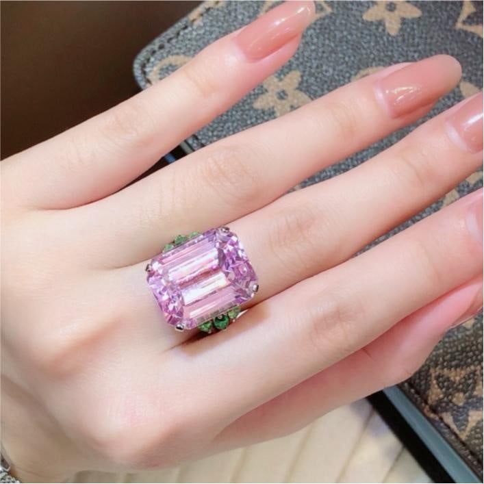 14k Gold 28.33 Ctw Natural Kunzite & Tsavorite Ring - 6