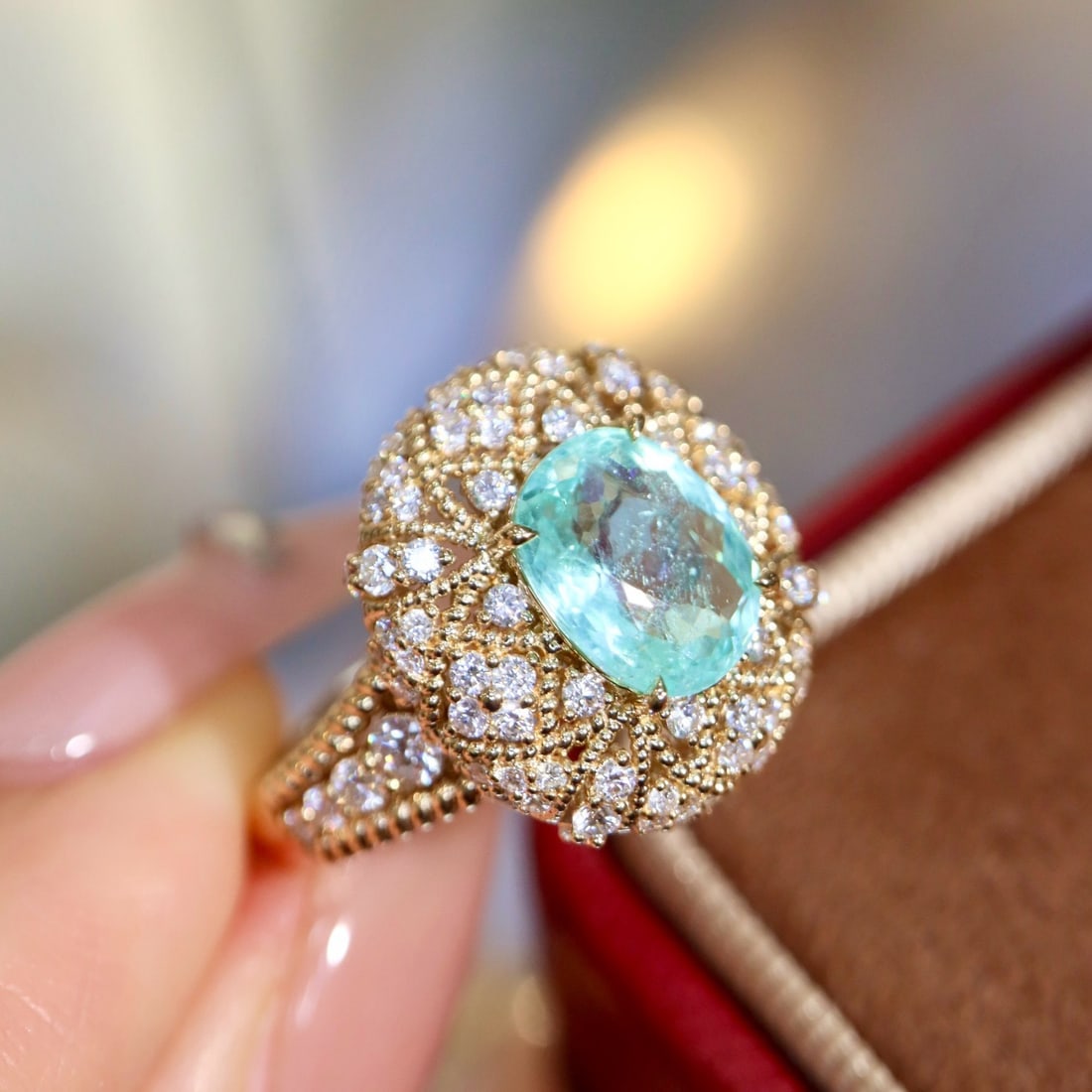 14k Gold 2.39 Ctw Natural Paraiba Tourmaline & Diamond Ring - 2
