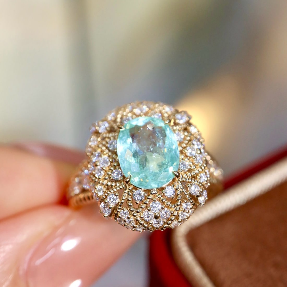 14k Gold 2.39 Ctw Natural Paraiba Tourmaline & Diamond Ring - 3