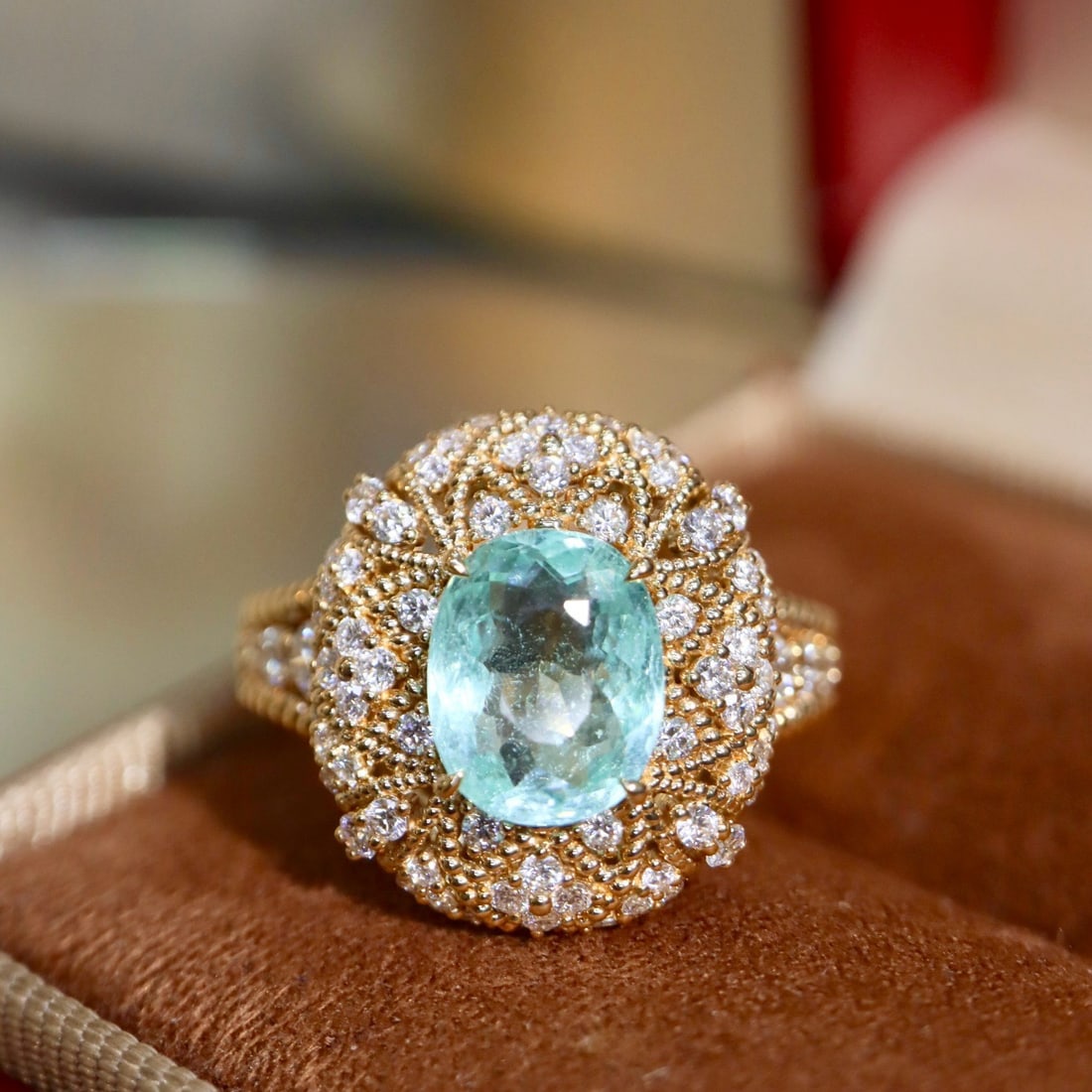 14k Gold 2.39 Ctw Natural Paraiba Tourmaline & Diamond Ring - 4